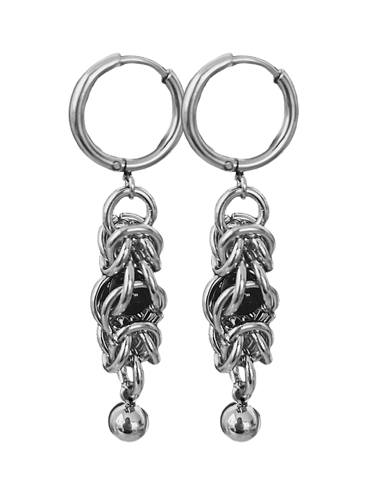 Black Bead Chainmail Earrings