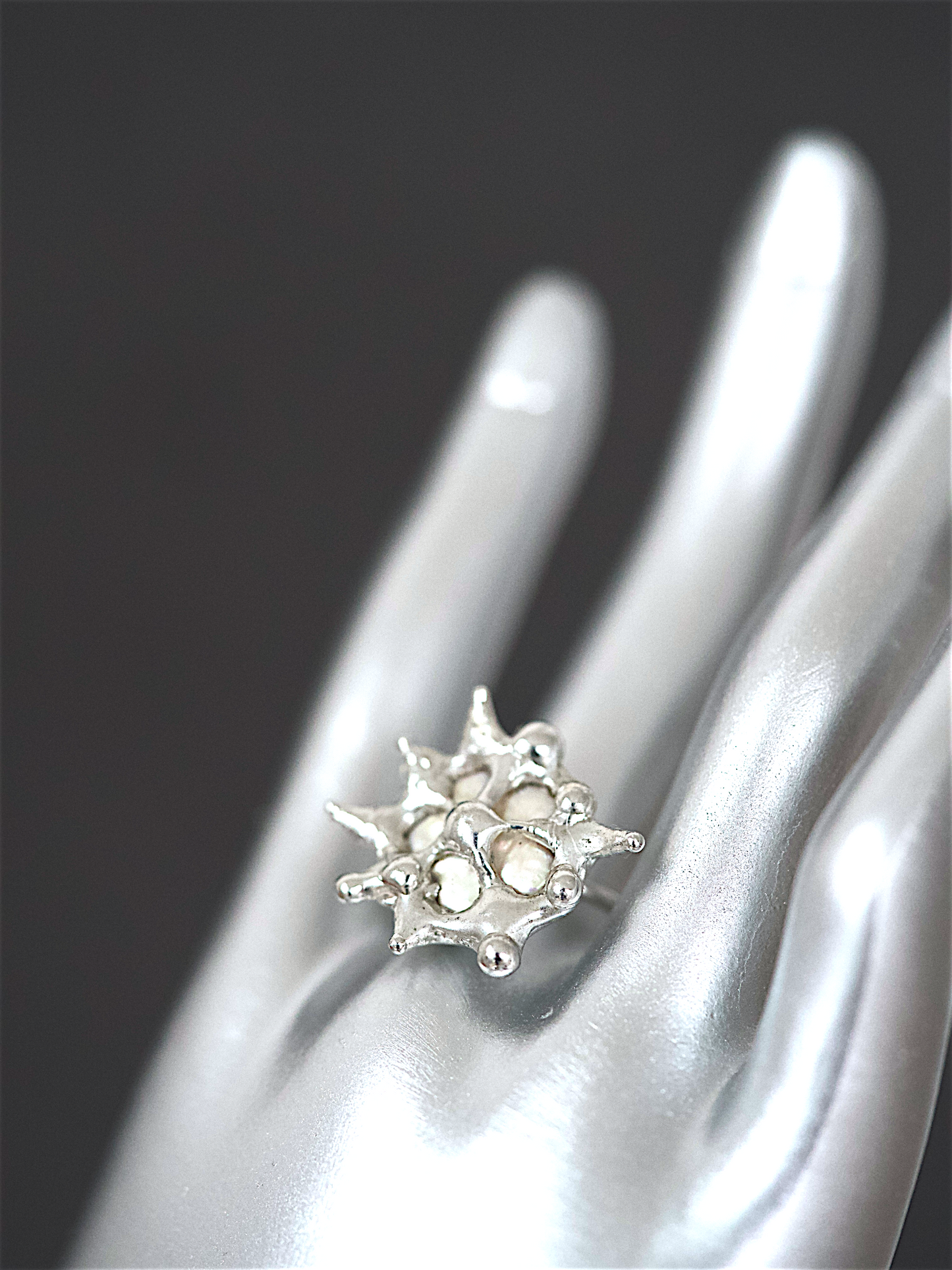 Caged Floral Pearl Ring