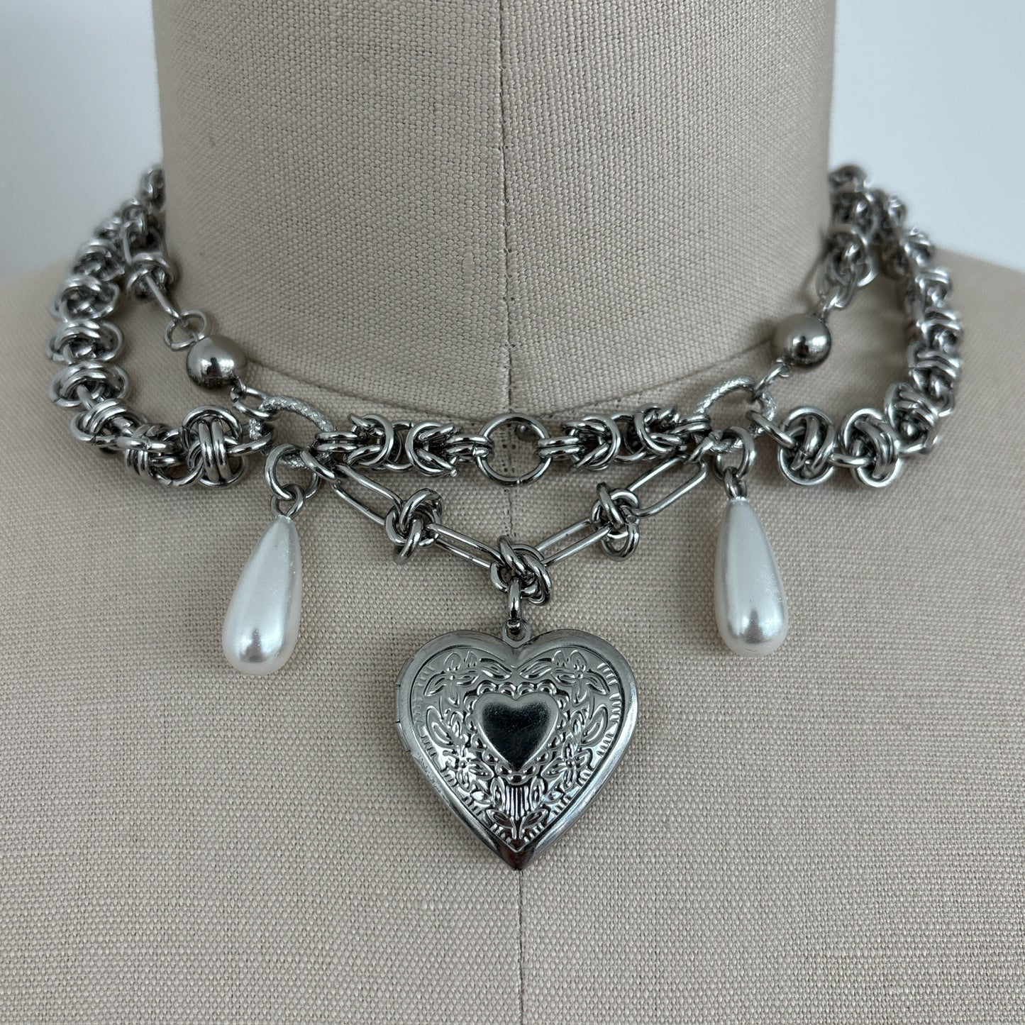 Mixed Chain Heart Locket Necklace