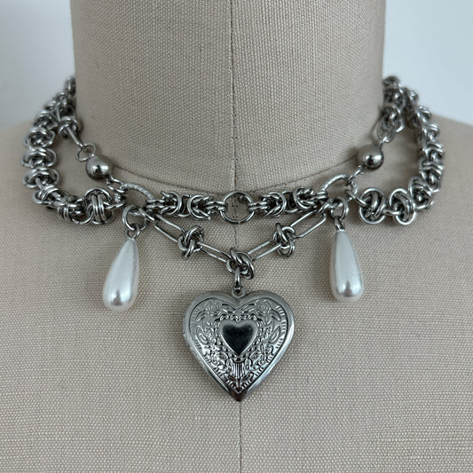 Mixed Chain Heart Locket Necklace