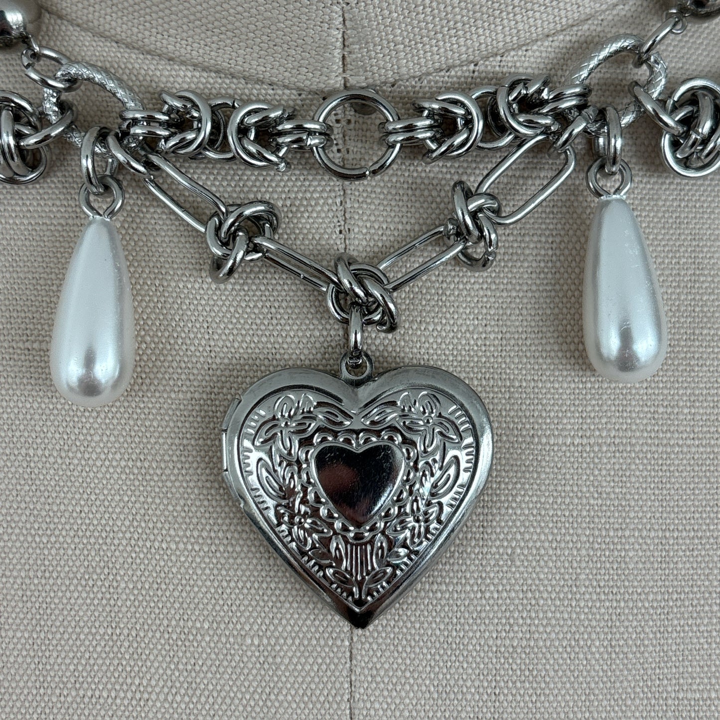 Mixed Chain Heart Locket Necklace