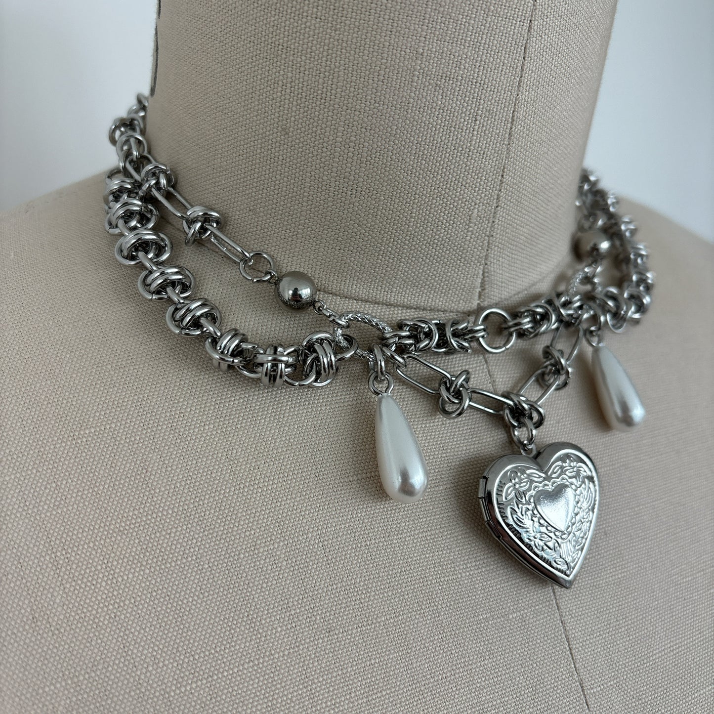 Mixed Chain Heart Locket Necklace