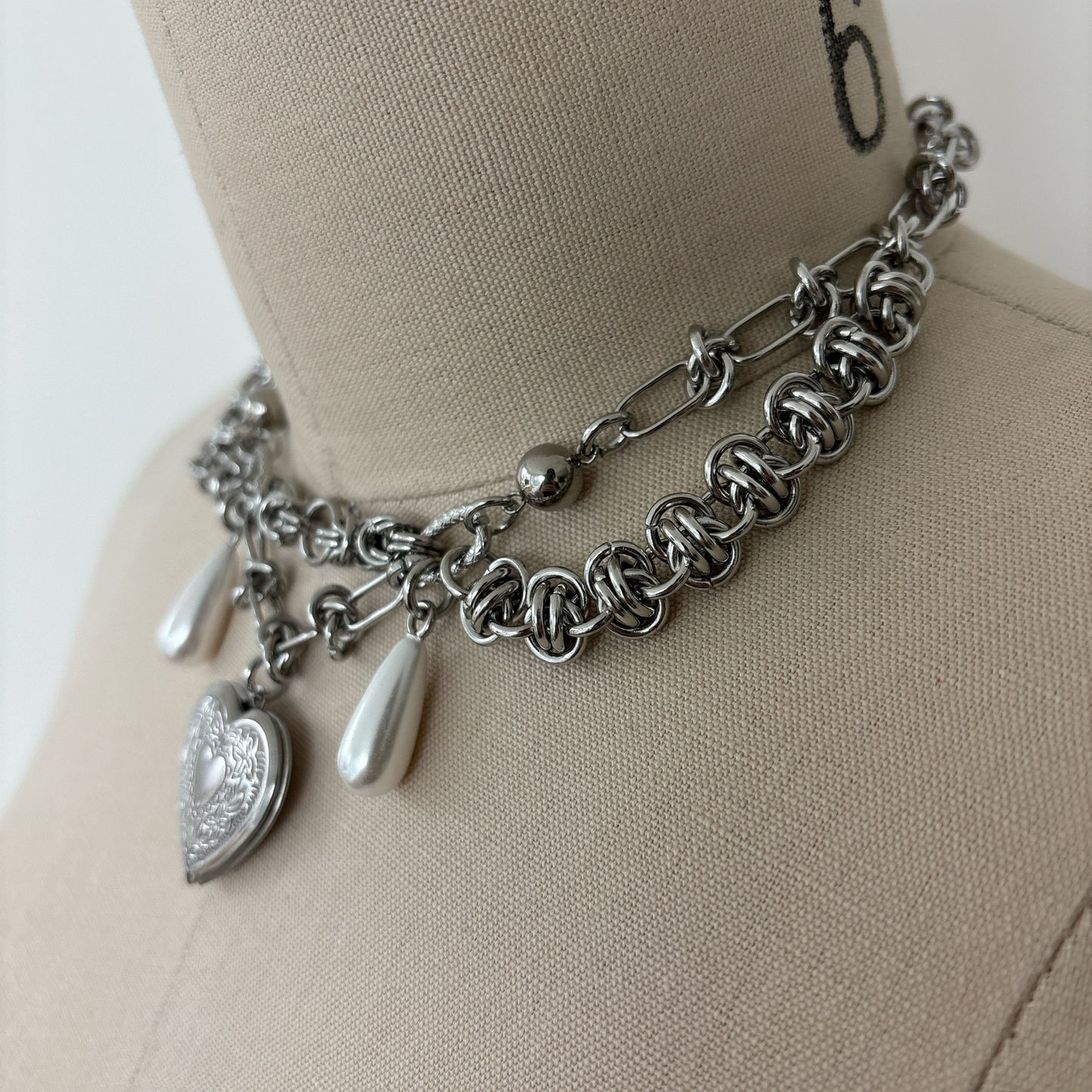 Mixed Chain Heart Locket Necklace