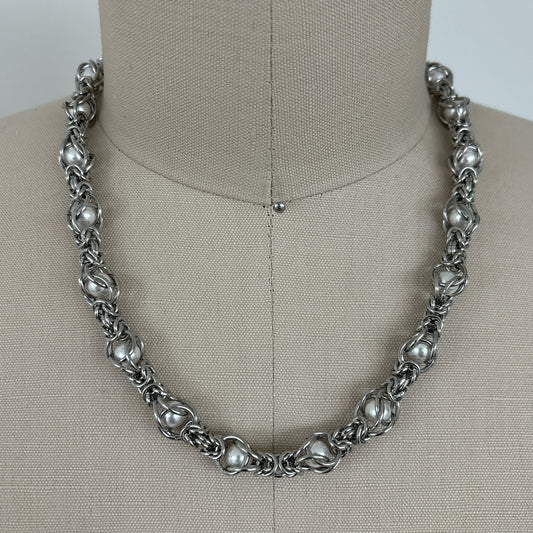 Byzantine Pearl Chain Mail Necklace