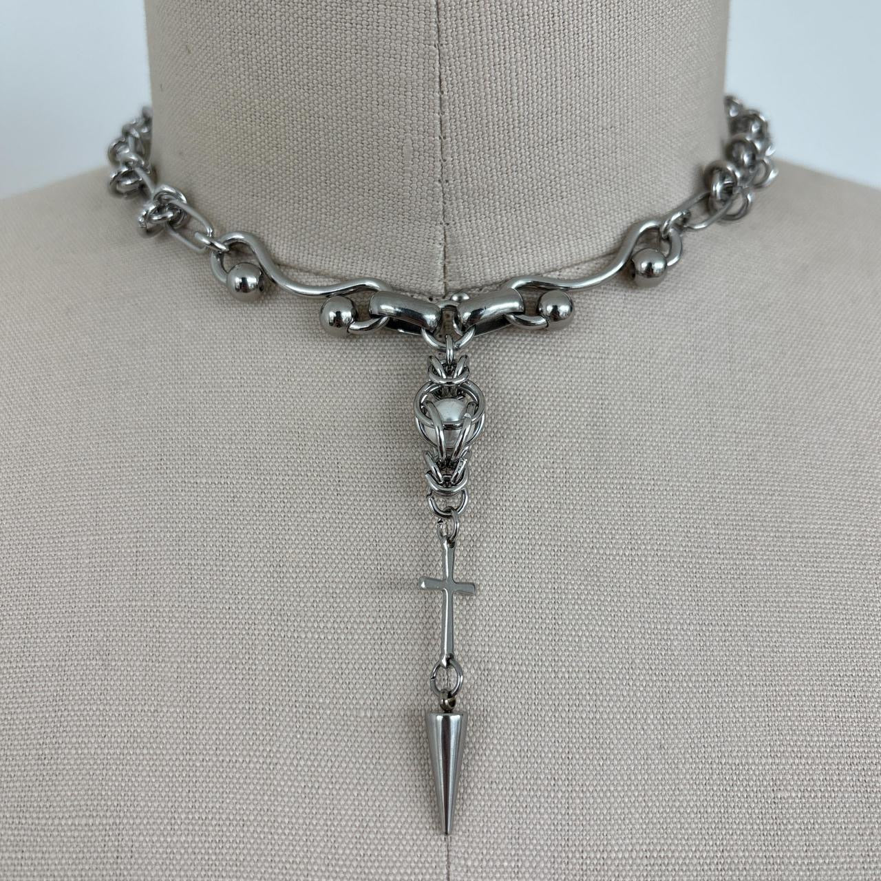 Cross & Spike Lariat Choker Necklace