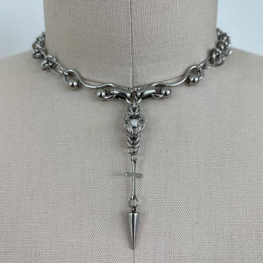 Cross & Spike Lariat Choker Necklace