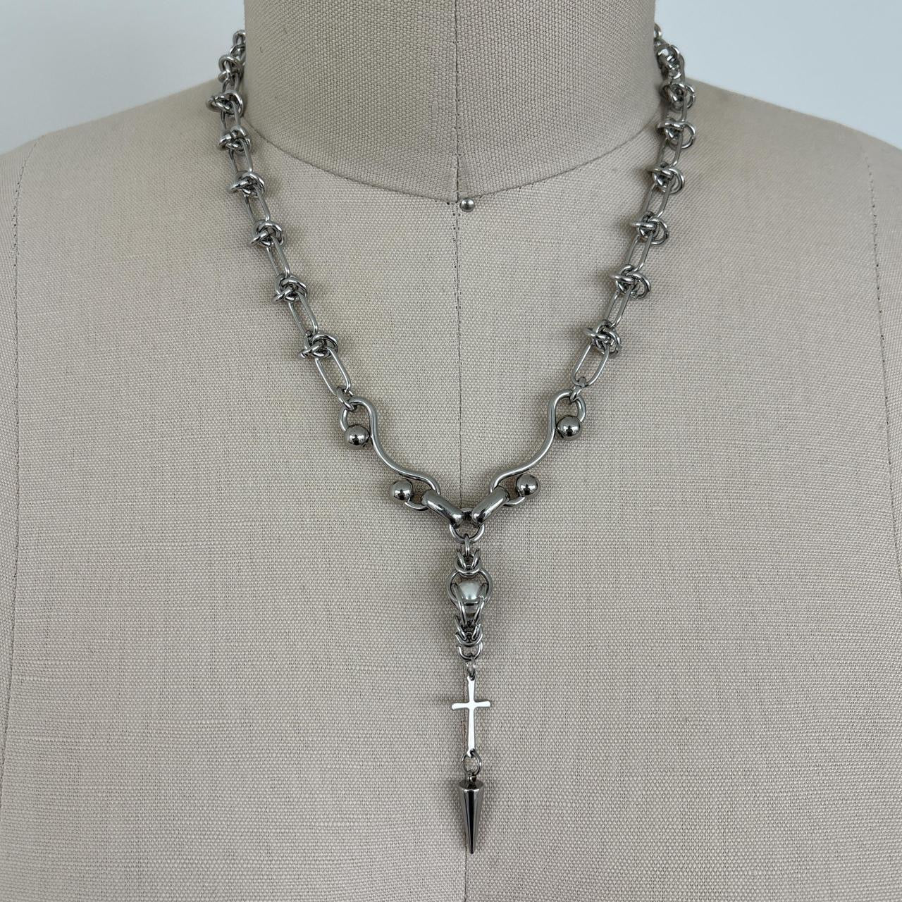 Cross & Spike Lariat Choker Necklace