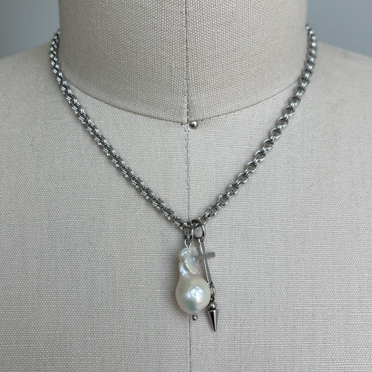 Baroque Pearl with Cross Necklace