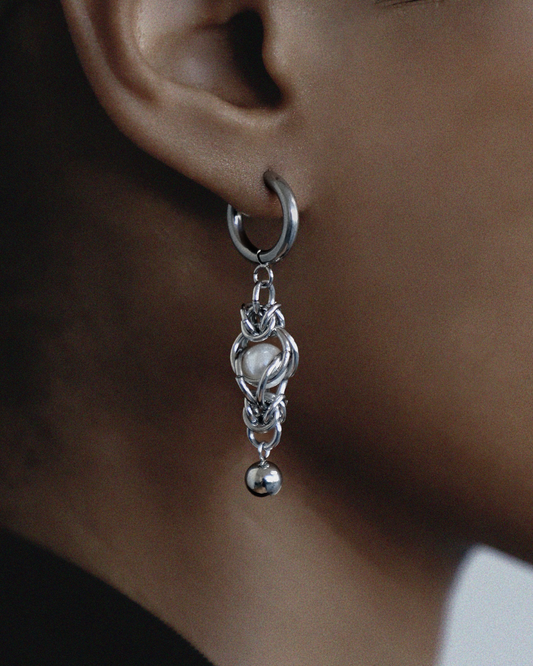 Pearl Chain Mail & Ball Earring