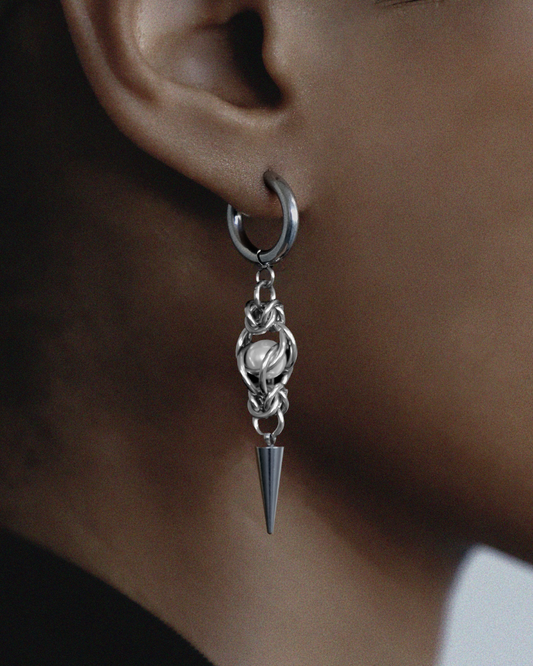 Pearl Chainmail and Spike Earring
