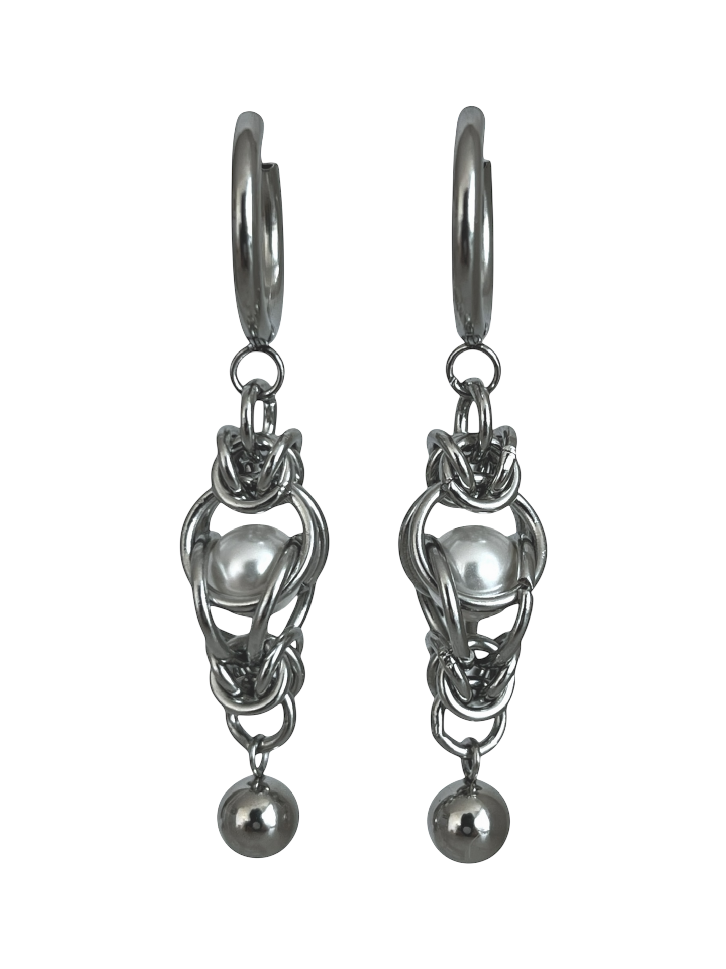 Pearl Chain Mail & Ball Earring