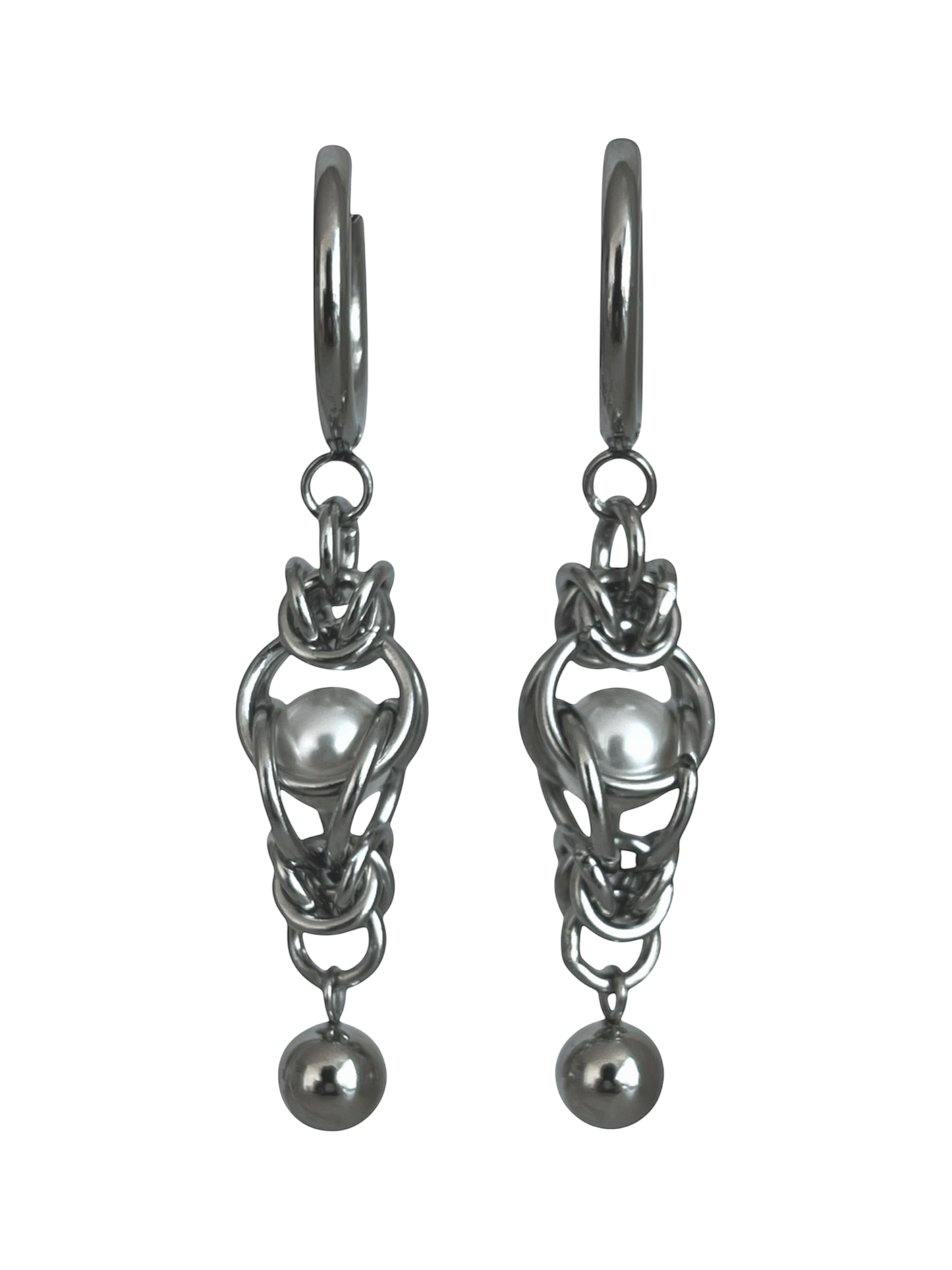 Pearl Chain Mail & Ball Earring
