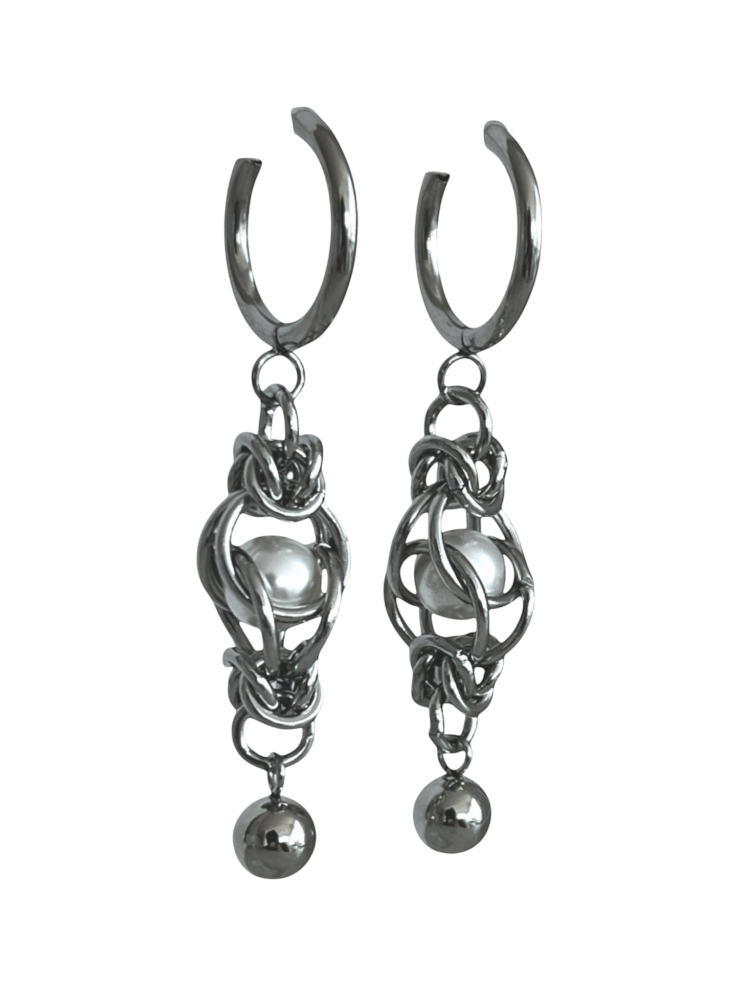 Pearl Chain Mail & Ball Earring