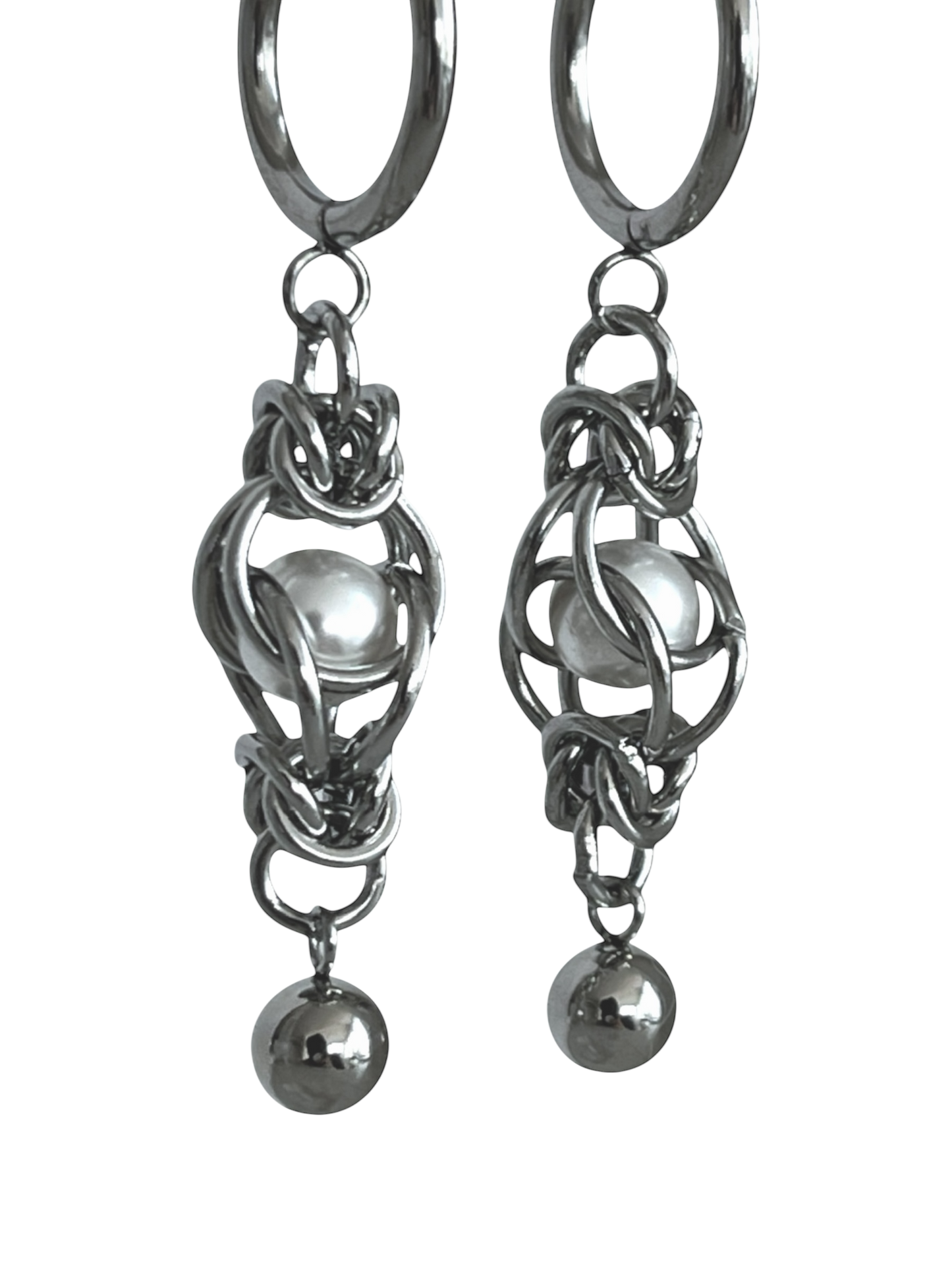 Pearl Chain Mail & Ball Earring