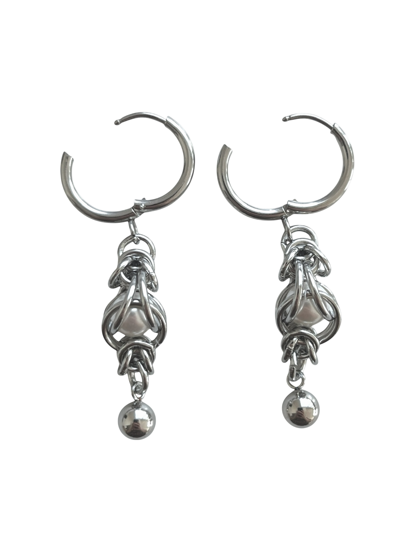 Pearl Chain Mail & Ball Earring