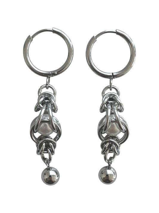 Pearl Chain Mail & Ball Earring