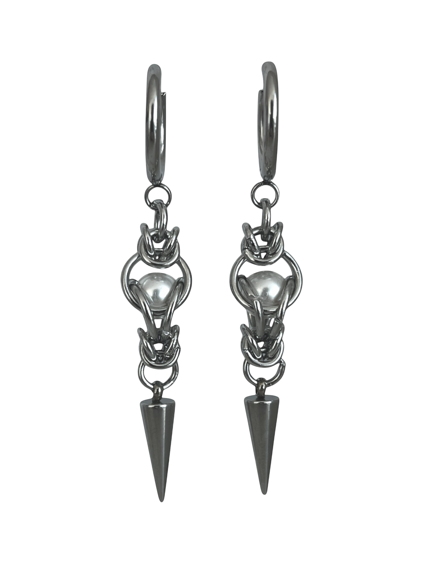 Pearl Chain Mail & Spike Earring