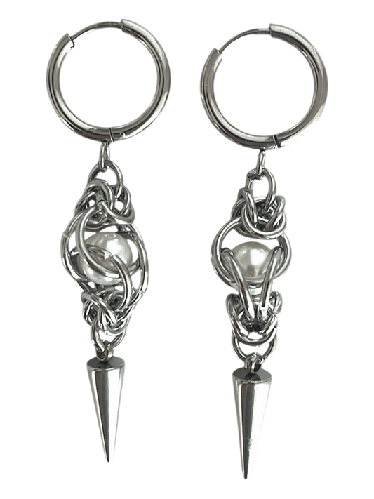 Pearl Chain Mail & Spike Earring