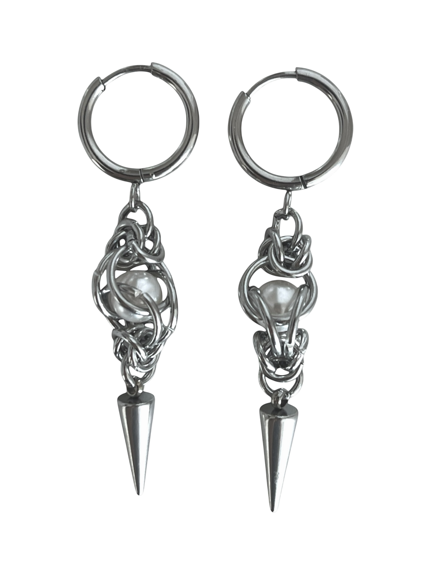 Pearl Chain Mail & Spike Earring