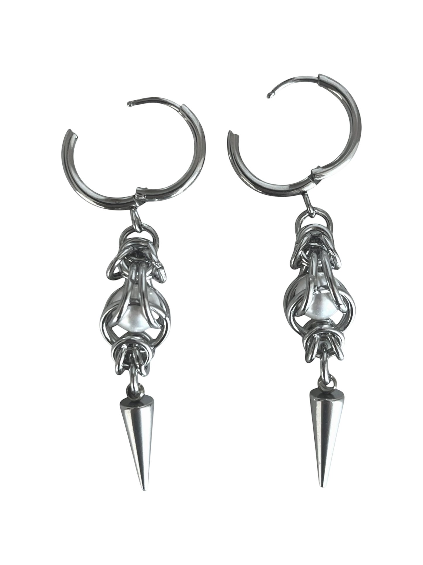 Pearl Chain Mail & Spike Earring