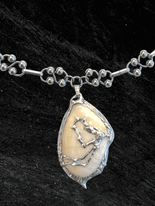 Mariner necklace by RABIES DOG, handcrafted seashell soldered metal necklace inspired by nautical forms