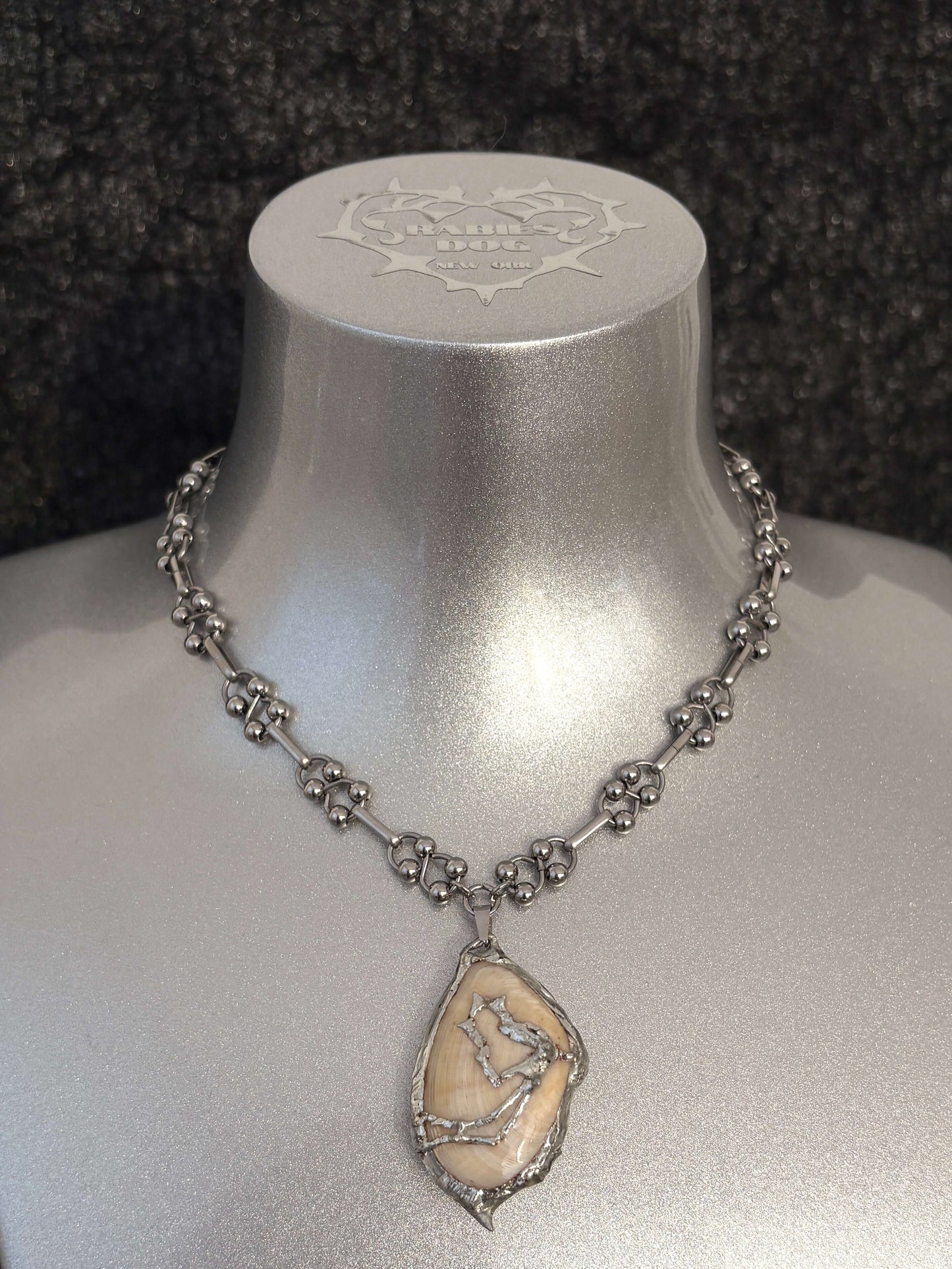 Mariner necklace by RABIES DOG, handcrafted seashell soldered metal necklace inspired by nautical forms