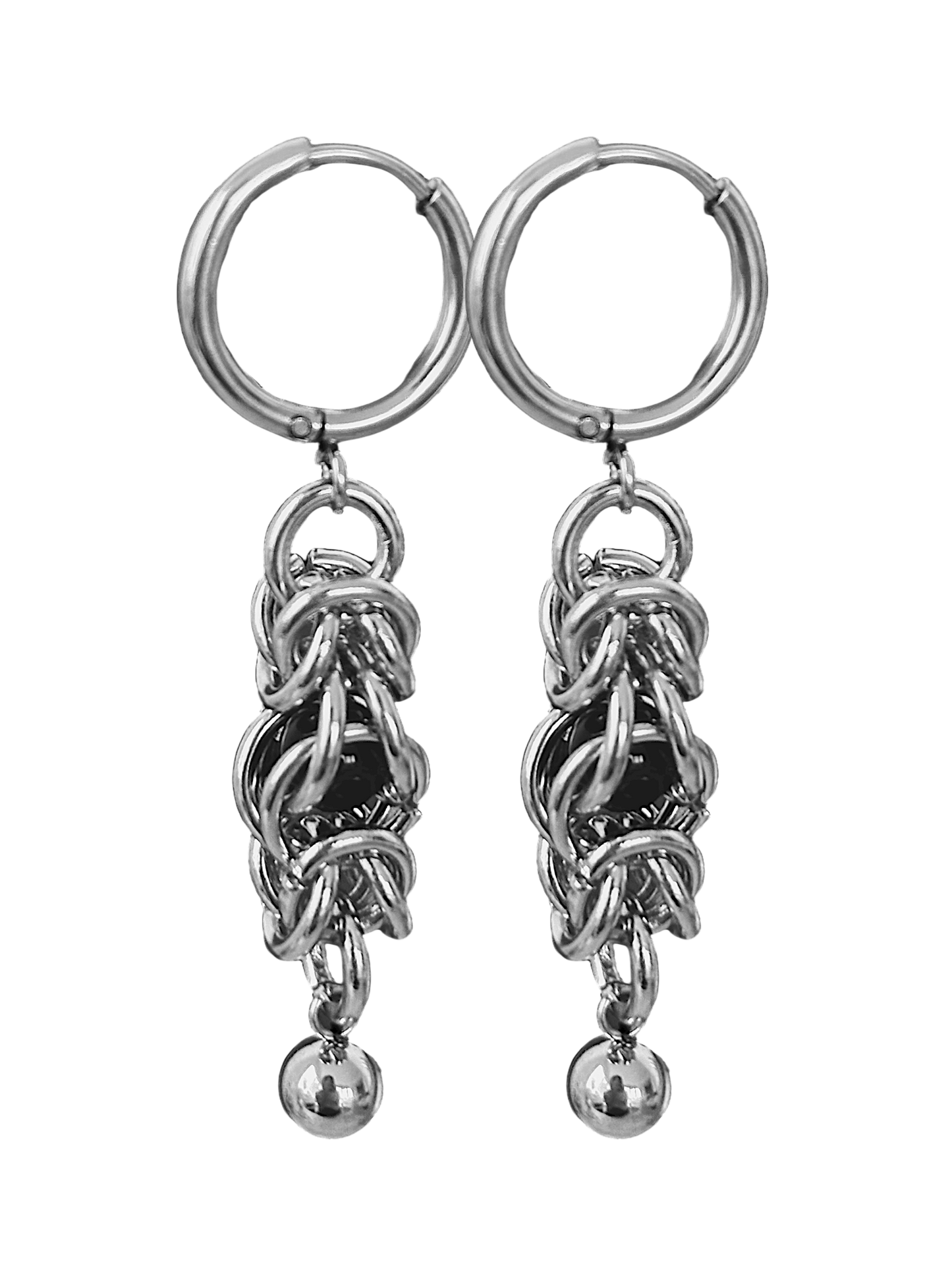 Black Bead Chainmail Earrings