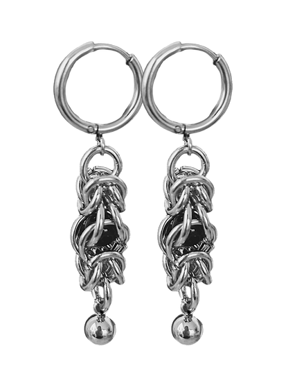 Black Bead Chainmail Earrings