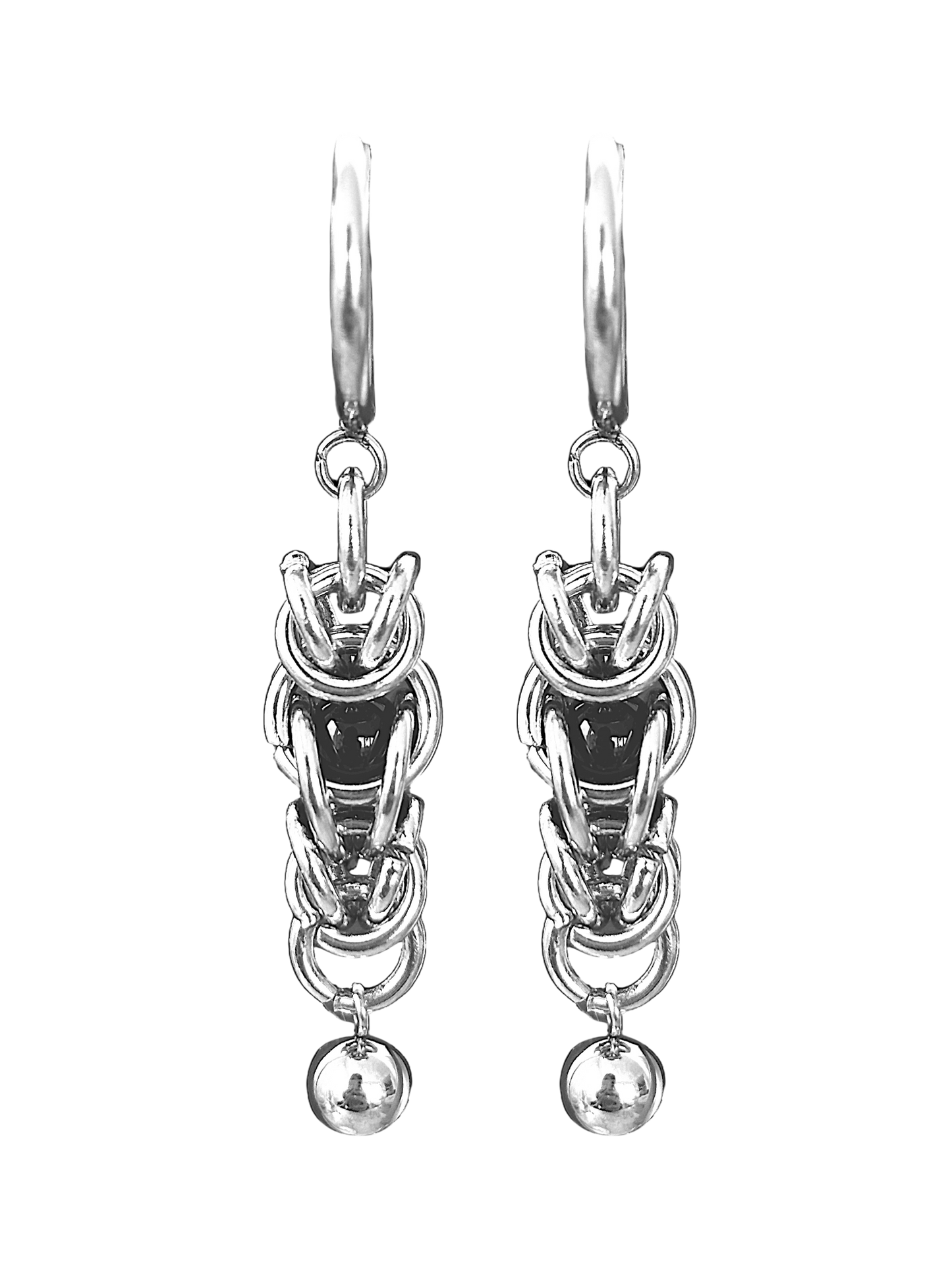 Black Bead Chainmail Earrings