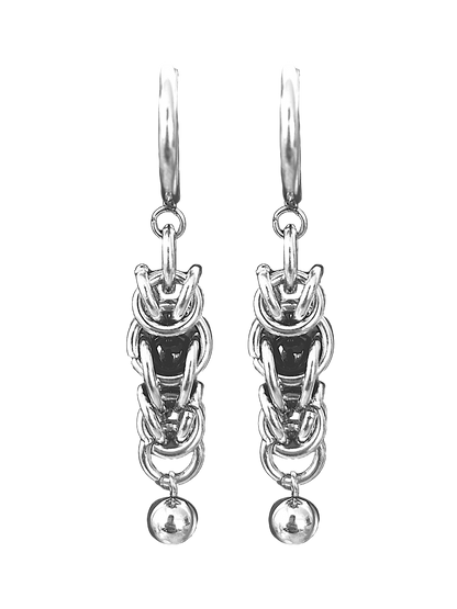 Black Bead Chainmail Earrings