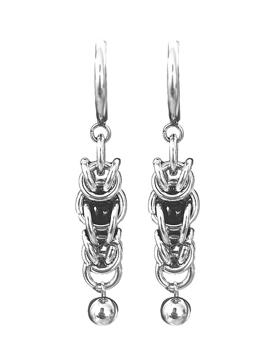 Black Bead Chainmail Earrings