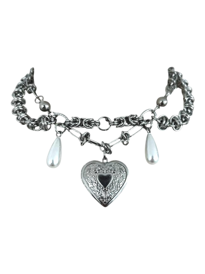 Mixed Chain Heart Locket Necklace