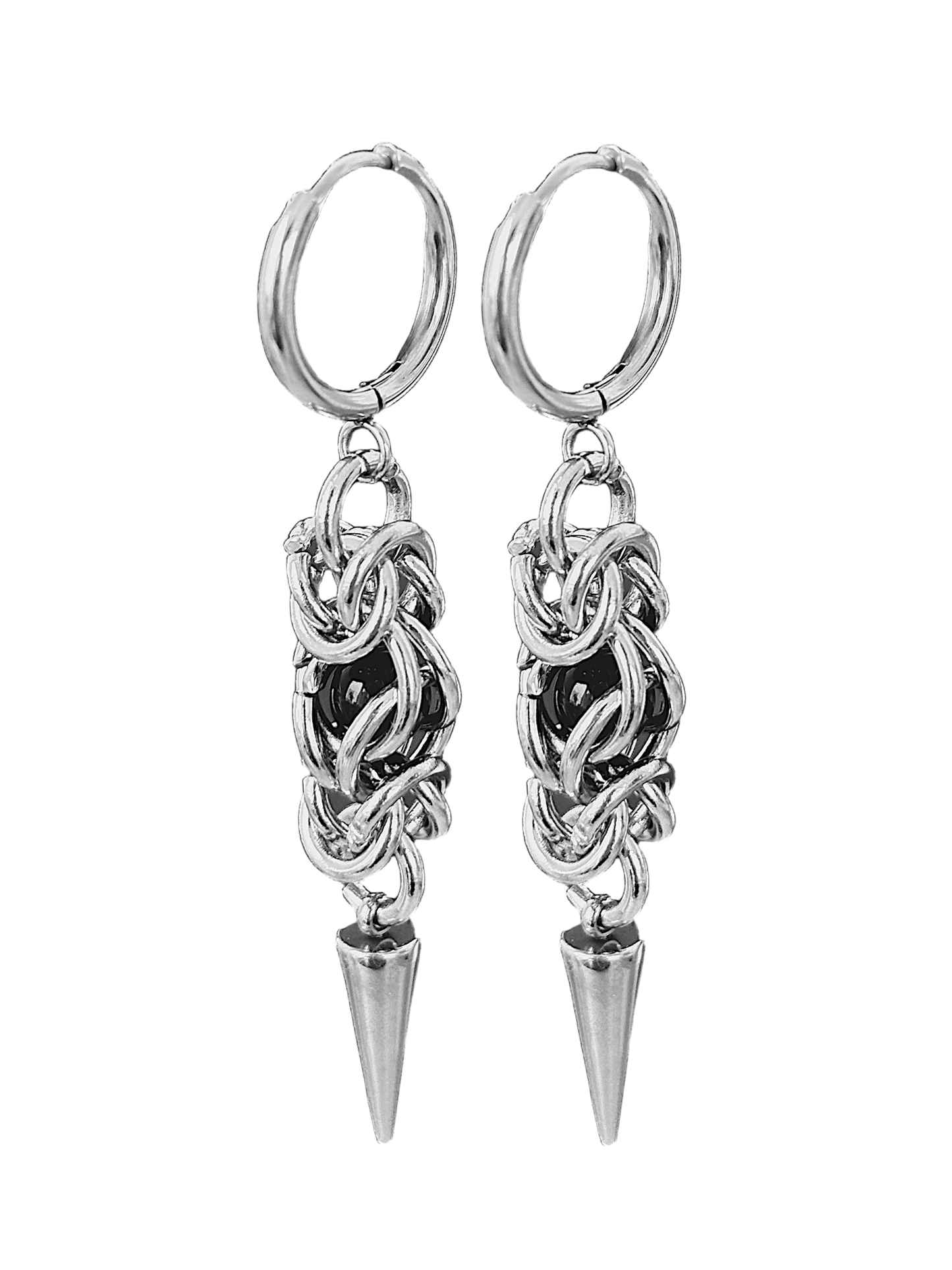 Black Spiked Encased Bead Earrings