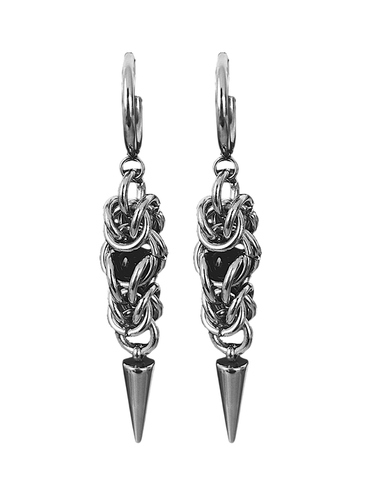 Black Spiked Encased Bead Earrings