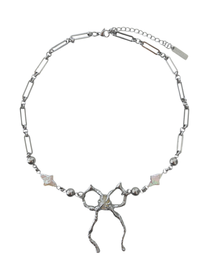Spiky Bow and Pearl Necklace