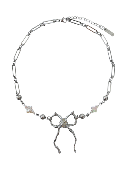 Spiky Bow and Pearl Necklace