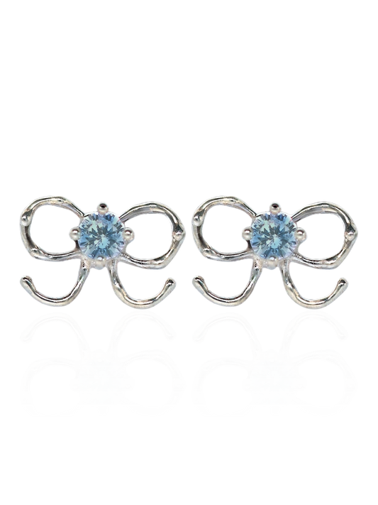 Blue Mini Bow Studs