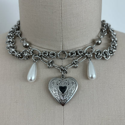 Mixed Chain Heart Locket Necklace