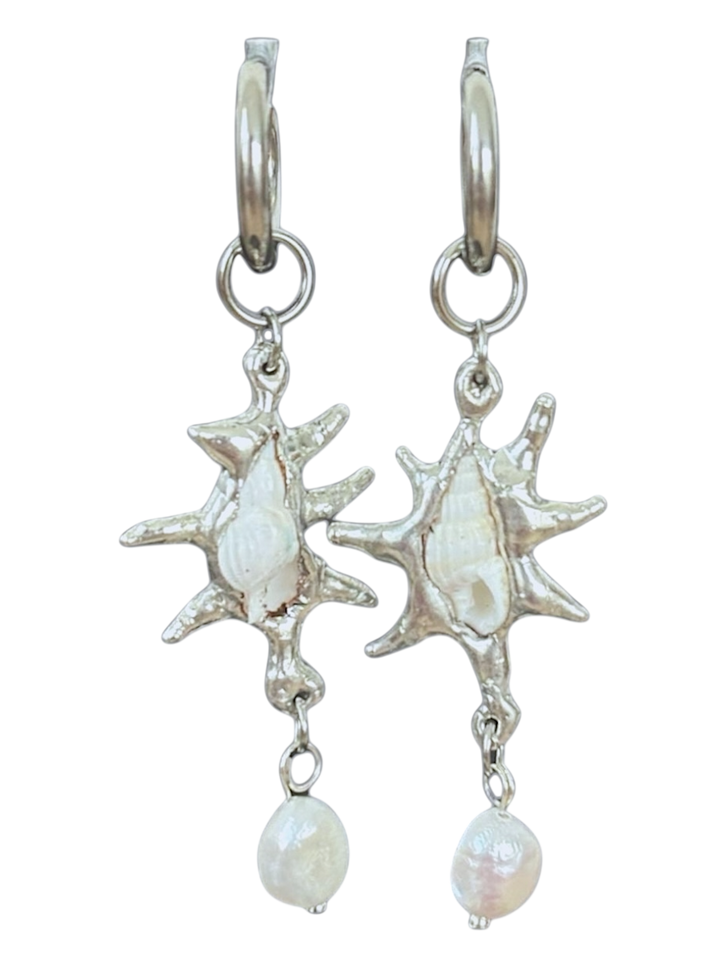 Spiky Seashell and Pearl Earrings