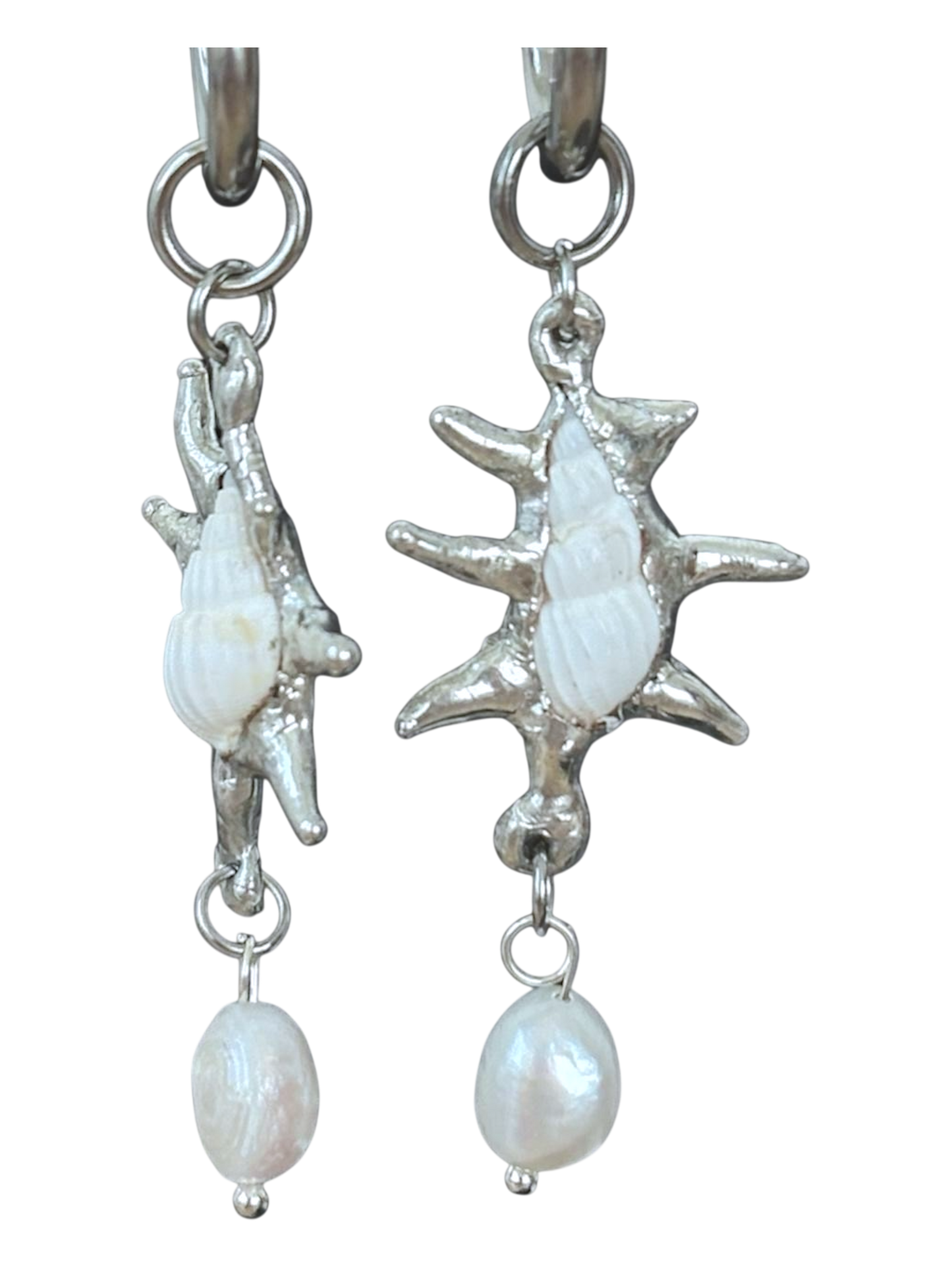 Spiky Seashell and Pearl Earrings