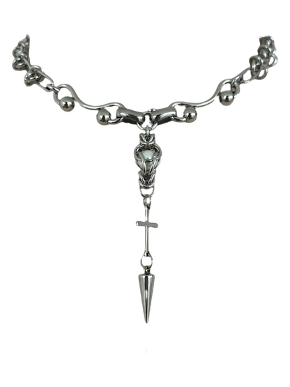 Cross & Spike Lariat Choker Necklace