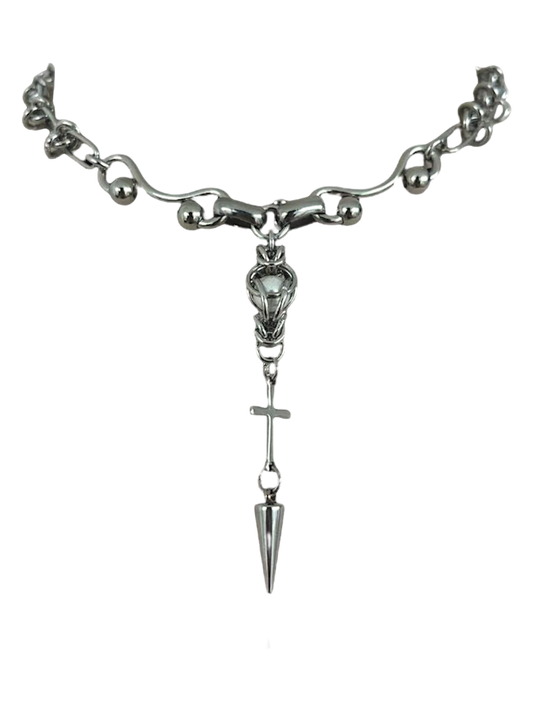 Cross & Spike Lariat Choker Necklace