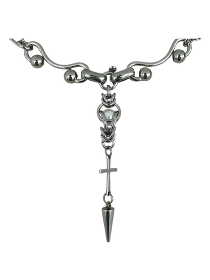 Cross & Spike Lariat Choker Necklace