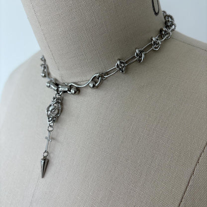 Cross & Spike Lariat Choker Necklace