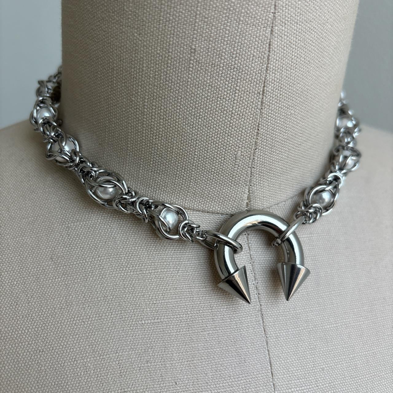 Encased Pearls Spiked Piercing Necklace