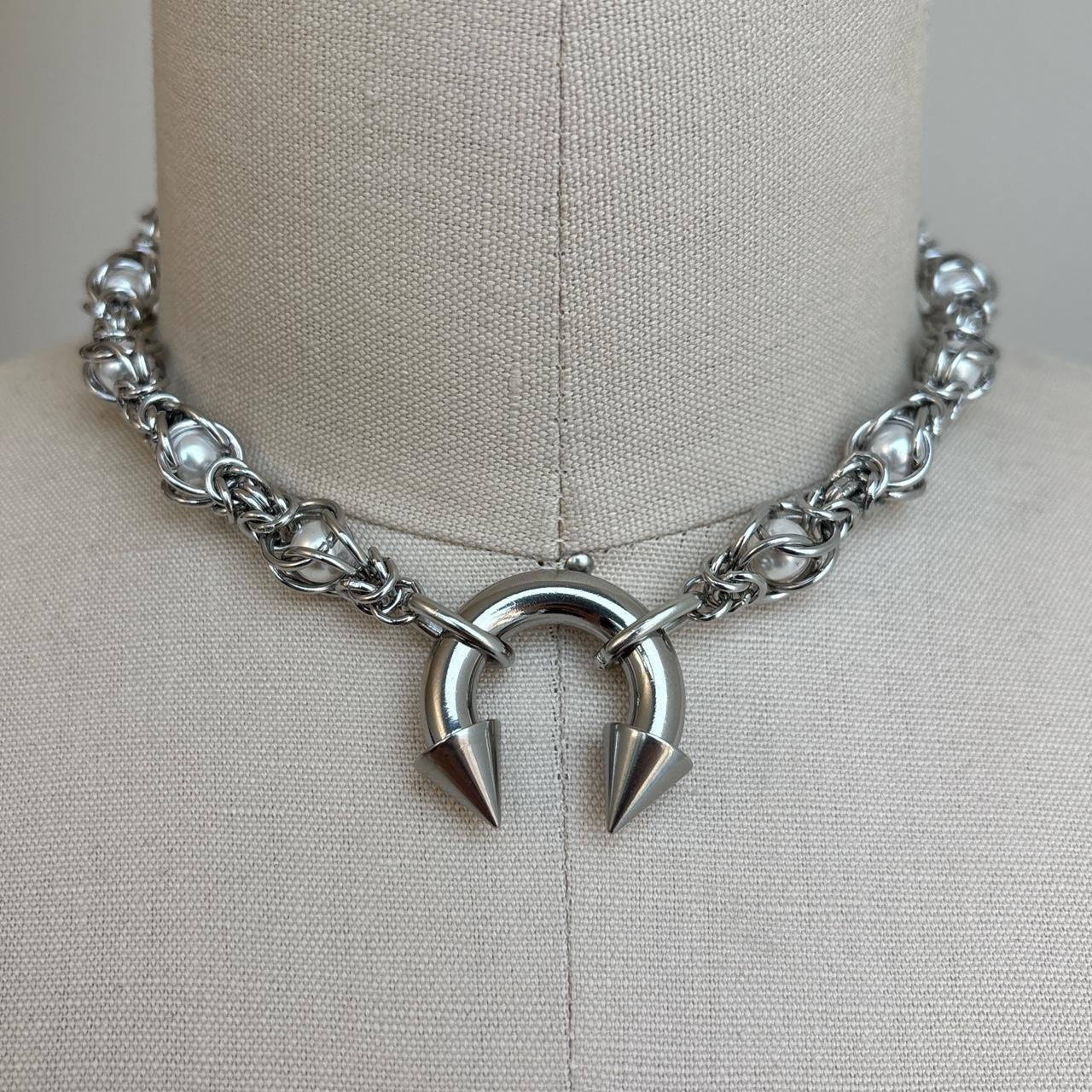 Encased Pearls Spiked Piercing Necklace