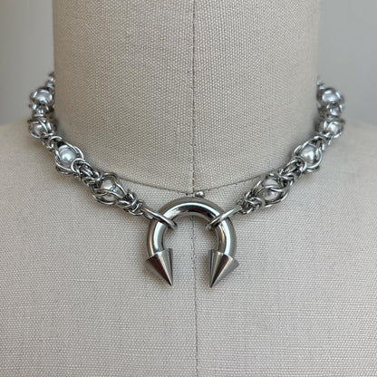 Encased Pearls Spiked Piercing Necklace