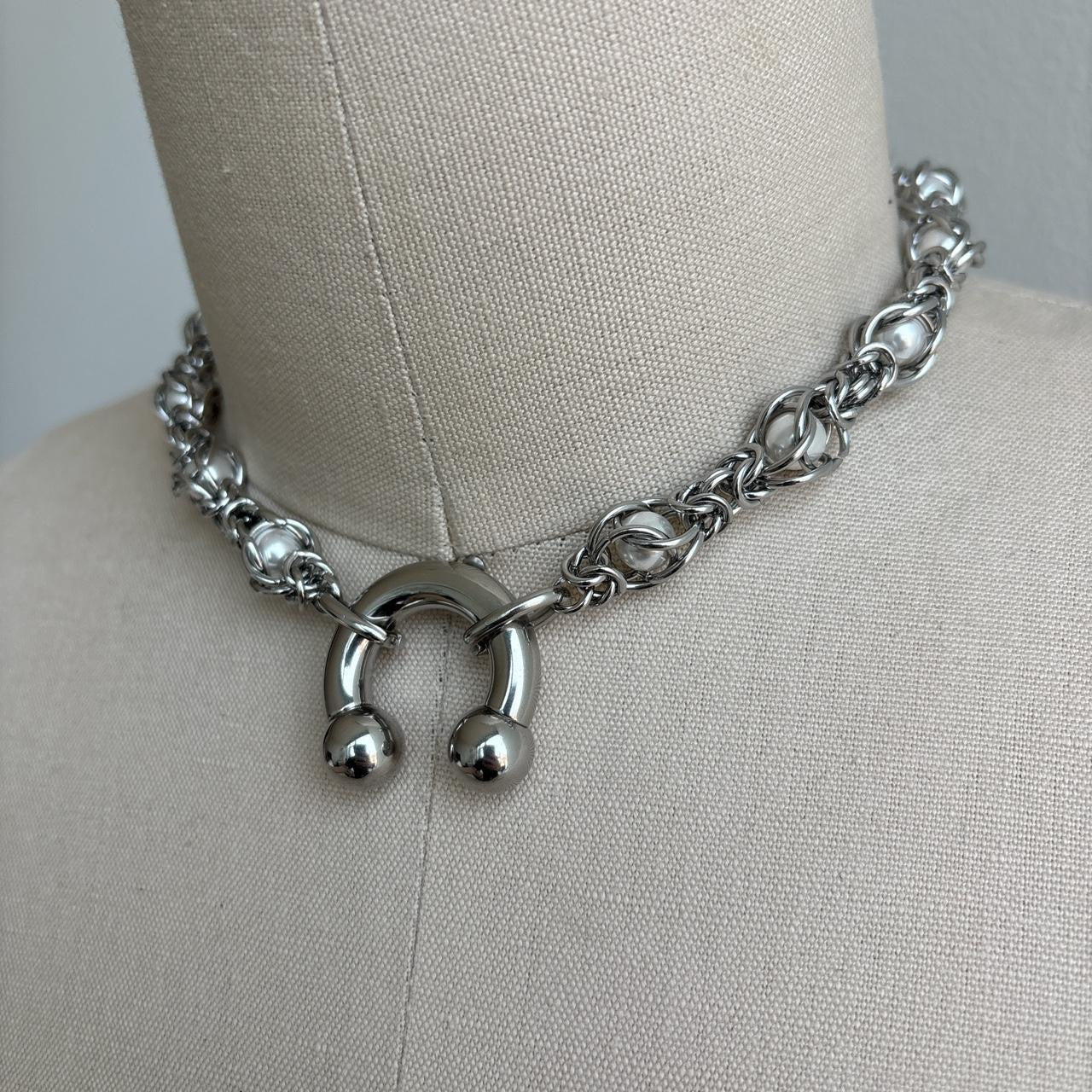 Septum Piercing and Pearl Choker Necklace