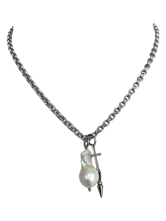 Baroque Pearl with Cross Necklace