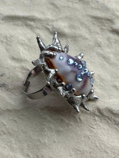 Sacred Spiky Cowrie Shell Ring